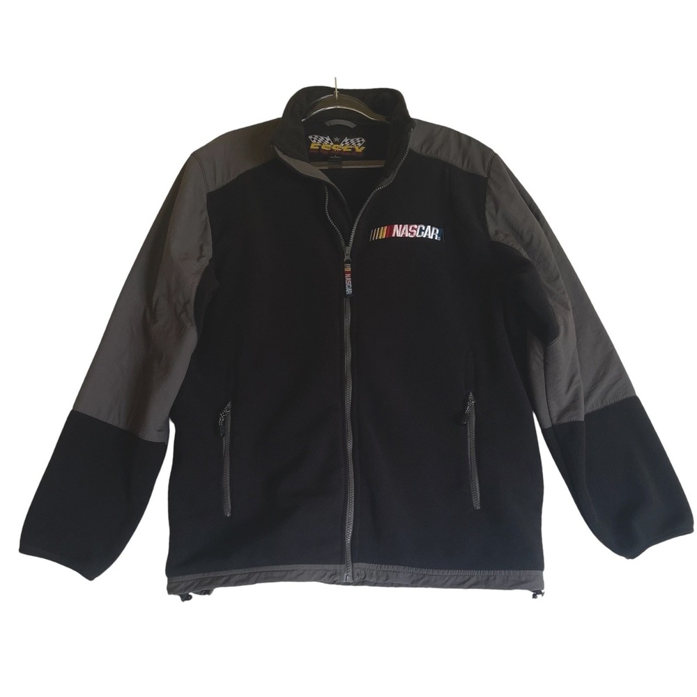Vintage Essex NASCAR Fleece Jacket Mens Large Black Grey Full Zip Racing